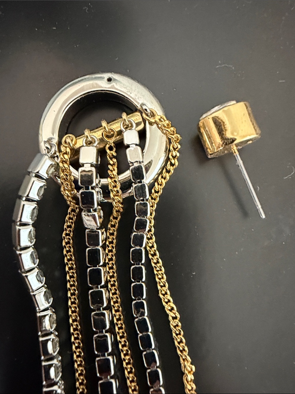Two-Tone Crystal Tassel Drop Earrings — Gold & Silver - Picture 6 of 6
